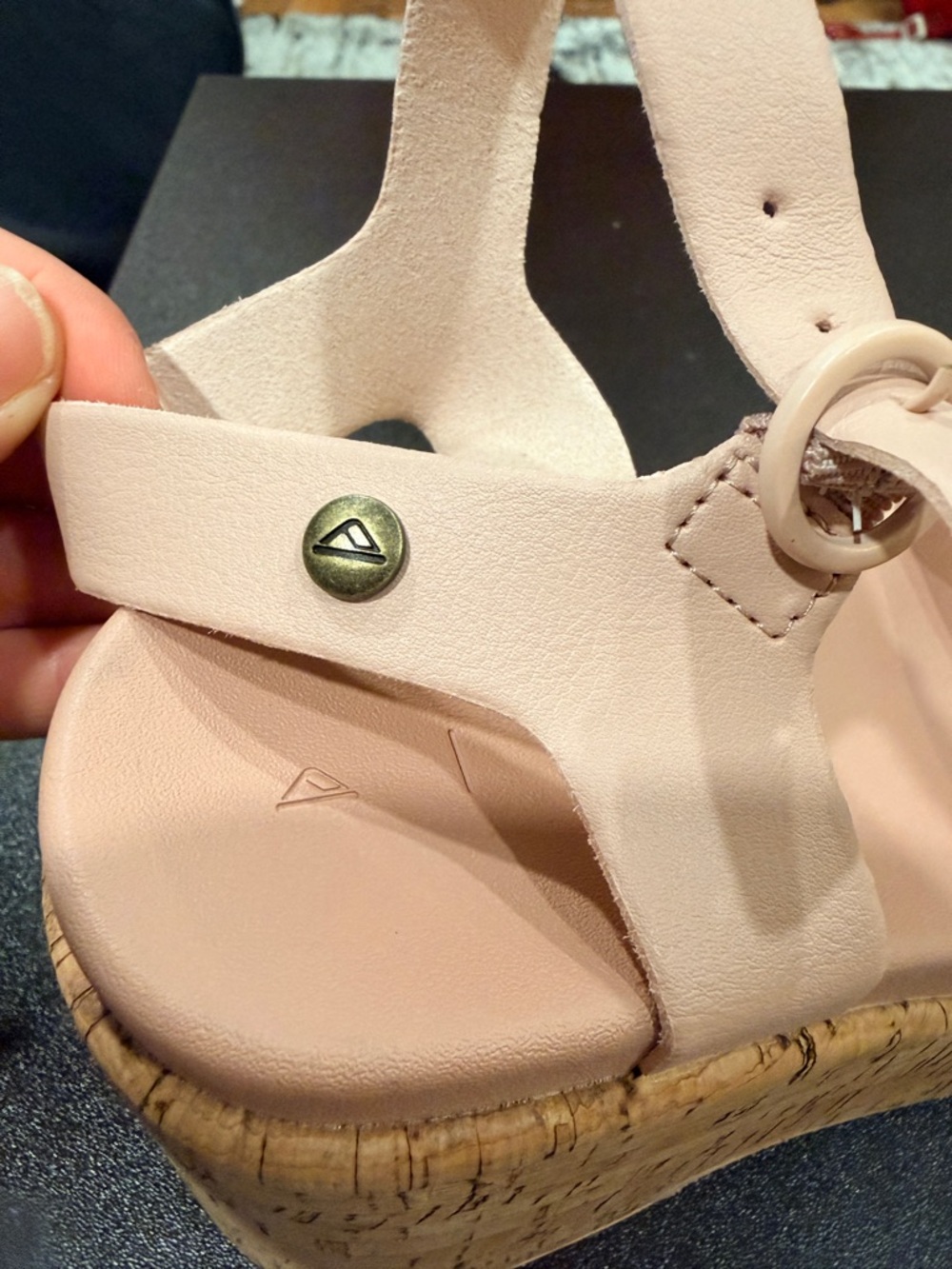 Reef Blush Pink Cork Wedge Sandals with Ankle Strap - Picture 3 of 9